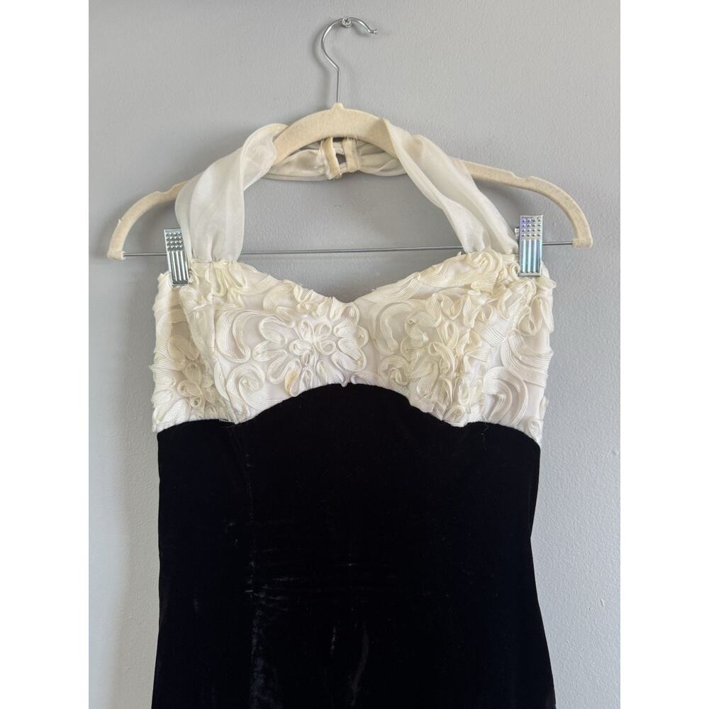 Zum Zum Vintage Dress Black Velvet Baby Doll Halter Formal Midi Dress Size 8 Y2K - Picture 5 of 12